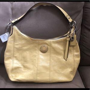Coach patent leather logo print handbag